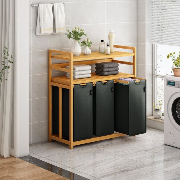 AdelDream Wäschekorb Wäschekorb 150L – 3 Fächer & 2 Regale