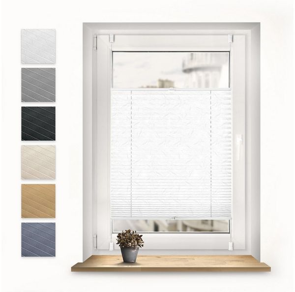 Sonello Plissee crush Klemmfix ohne Bohren, blickdicht, Klemmfix, verspannt, 30cm x 100cm Weiß Faltrollo, Easyfix, Blickdicht, Lichtschutz Sonnenschutzrollo verspannt, Jalousie Rollo für Fenster & Tür, einfache Montage, in verschiedenen Farben und Größen