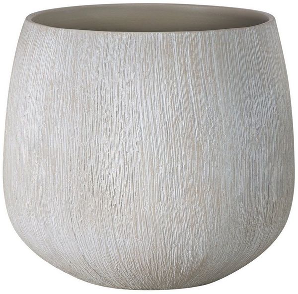 Dehner Übertopf Leander, bauchige Form, Keramik, weiß / creme, handgefertigter Indoor Blumentopf