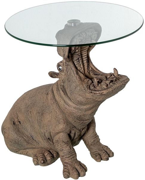 Beistelltisch mit Sockel aus Kunstharz und Glas, Braun und Transparent, 60 x 49 x 58 cm