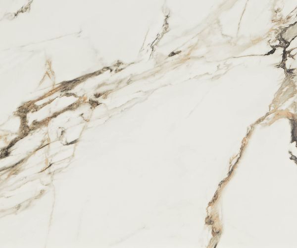 Esstisch Edge 180-220x100 Keramik Calacatta Luxe Weiß-Gold-Grau Kreuzgestell Rechteck Edelstahl ausziehbar Bild 3