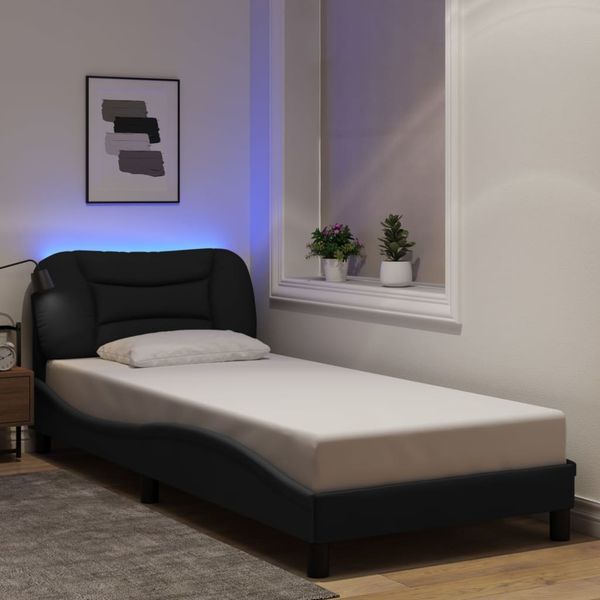 vidaXL Bettgestell mit LED ohne Matratze "Hvar" Schwarz 90x200 cm Stoff 3213678