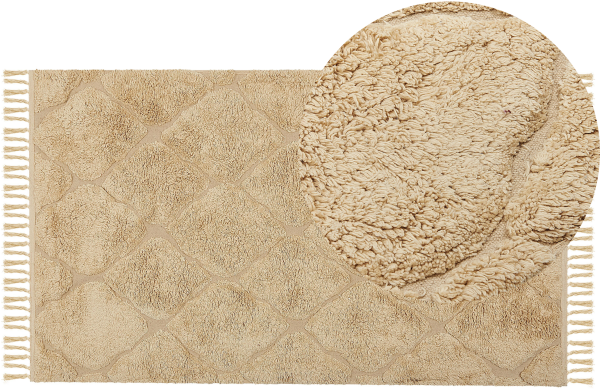 Teppich Baumwolle sandbeige 80 x 150 cm geometrisches Muster Kurzflor SANLIURFA