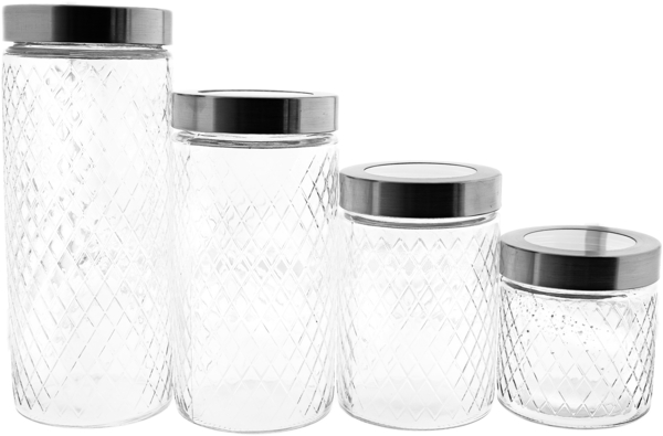 4-teiliges Vorratsdosen-Set aus Glas in Silberoptik mit Deckel