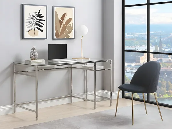 Vente-unique - TIZIO Büromöbel Glas TransparentSilberfarben - B 60 cm x H 75 cm x L 140 cm