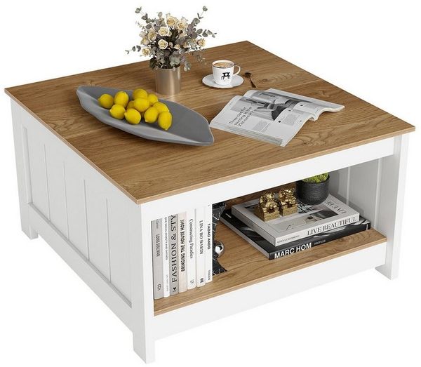 COSTWAY Couchtisch, Holz, quadratischer Wohnzimmertisch mit Stauraum 80x80cm