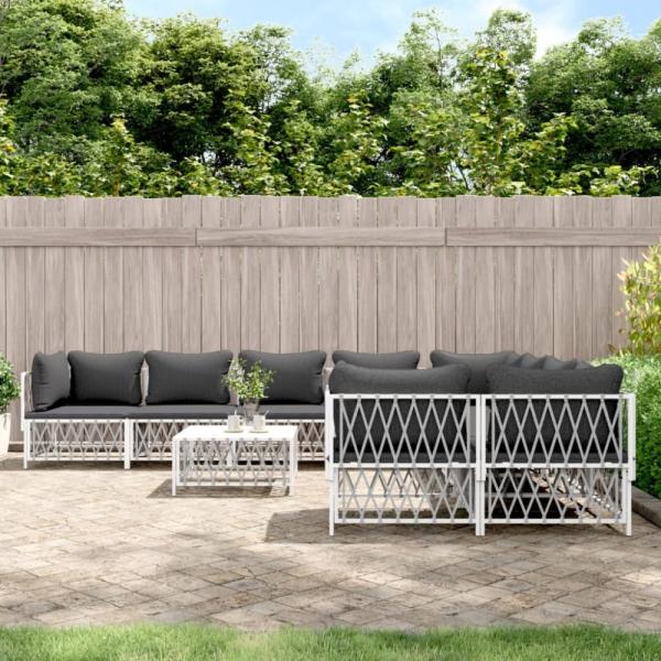 vidaXL 9-tlg. Garten-Lounge-Set mit Kissen Weiß Stahl 3186932