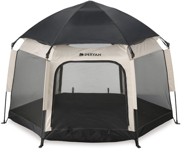 Deryan Up-To-Go pop-up reisebett & kinderbox – Tragbare Strandmuschel für Babys & Kleinkinder – faltbar mit matratze & tragetasche, 150 x 170 x 125 cm – Sand