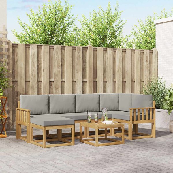 vidaXL Outdoor-Sofagarnitur mit Kissen 7 pcs Weiß und Hellgrau 3387905