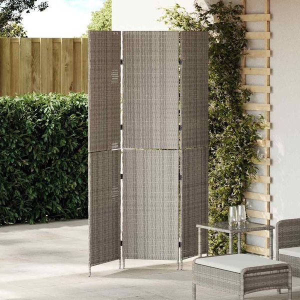 Raumteiler, Paravent Grau 146 x 180 cm Poly-Rattan