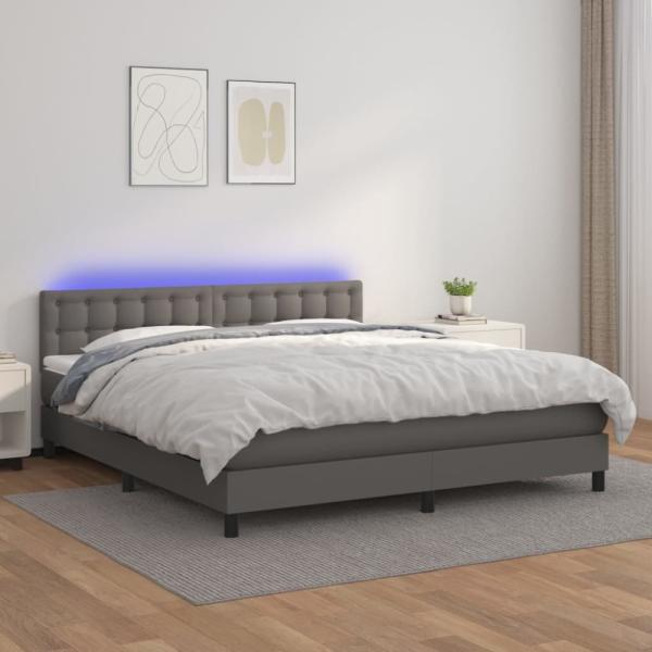 vidaXL Boxspringbett mit Matratze & LED Grau 180x200 cm Kunstleder 3134241