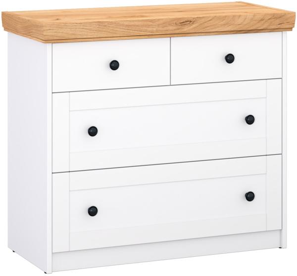 Homestyle4u Sideboard, Holz weiß / Eiche Massiv, 82 x 42 x 92,5 cm, Schubladen: 4