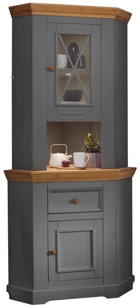 Woodroom Oslo Buffet Vitrine Vitrinenschrank Standvitrine Wohnzimmerschrank, Holz, Grau, BxHxT 104 x 214 x 69 cm