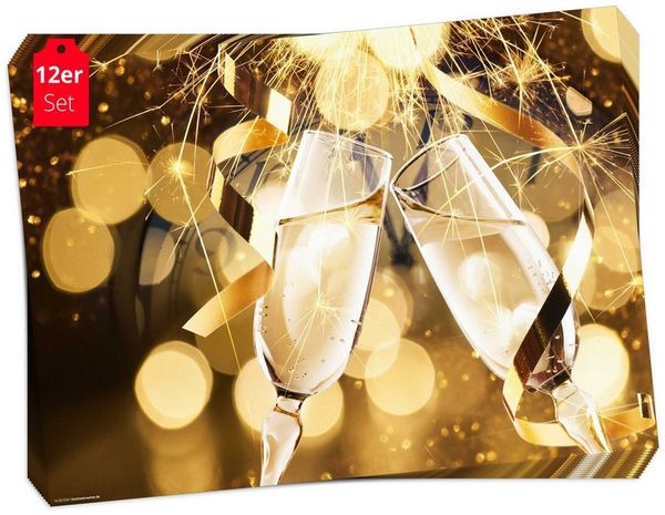 Tischsetmacher Platzset Tischsets I Platzsets - Silvester - Silvesterdeko, (aus hochwertigem Papier, 12-St, 44 x 32 cm / gold), Made in Germany