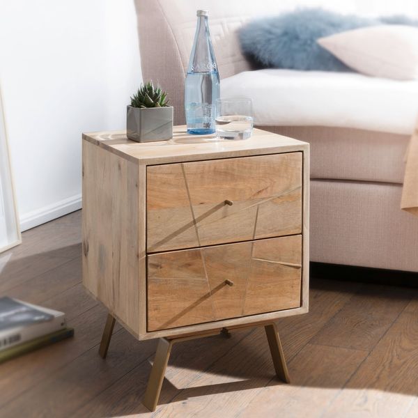 Nachtkonsole SAKIR 40 x 56 x 40 cm Mango Massivholz Nachtschrank hoch | Landhaus Nachtkommode Boxspringbett | Nachttisch mit Schubladen | Nachtkästchen Nachttischschrank Holz | Beistelltisch massiv