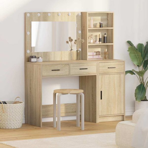 vidaXL Schminktisch mit Spiegelbeleuchtung 2 pcs Braun Holzwerkstoff 3334265