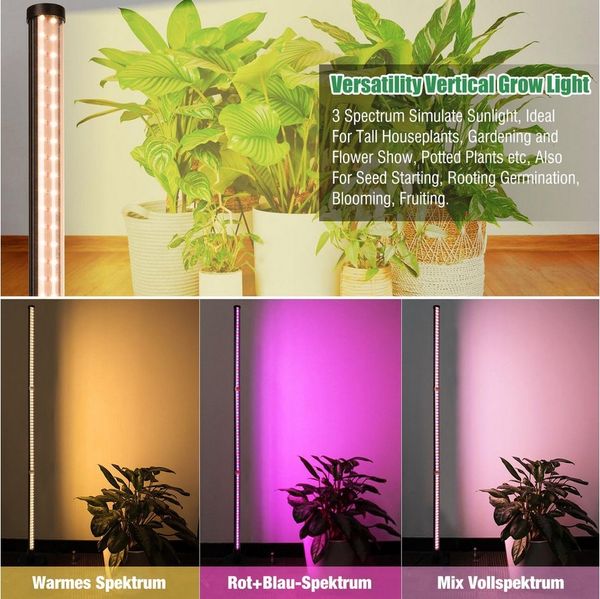 Laybasic Pflanzenlampe LED Pflanzenlampe Vollspektrum 3 Beleuchtungsmodi Grow Lamp, 216 LEDs, 122 cm, 6/9/12H Timer, 41.6-122cm Hoch, für Zimmerpflanzen