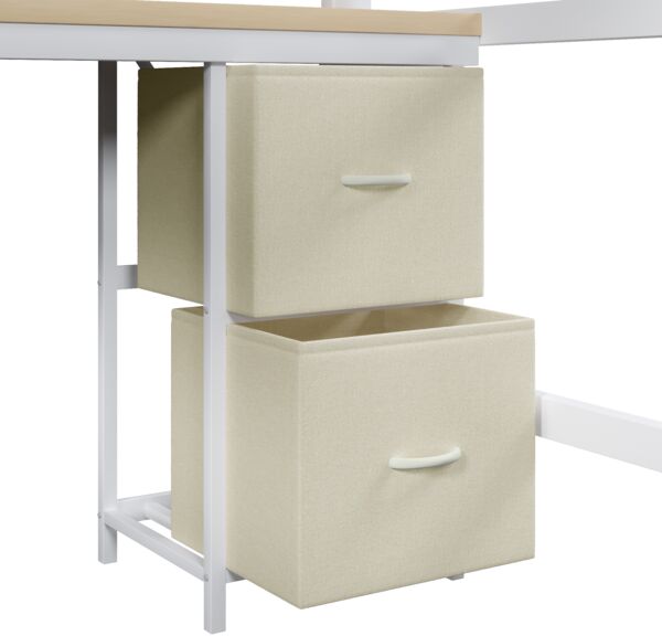 Merax Kinderbett Hochbett aus Metall für Gaming (140 x 200 cm) mit Bücherregal, Schreibtisch, Schrank , USB und LED-Beleuchtung, Weiß Bild 7