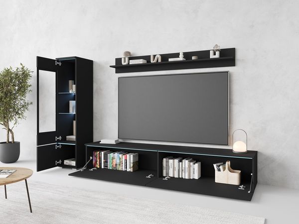Home affaire Wohnwand VERA I, Vitrinen Türanschlag links/rechts wechselbar, (Komplett-Set, 3-St), Mediawand 230 cm, Vitrine mit Verglasung, stehend und hängend