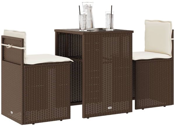 vidaXL 3-tlg. Bistro-Set mit Kissen Braun Poly Rattan 4003870