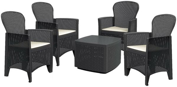 Dmora Outdoor Lounge Set Sulzano, Outdoor oder Indoor Lounge Set, 4 Sessel mit Armlehnen und einem Ablagetisch, Made in Italy, Anthrazit