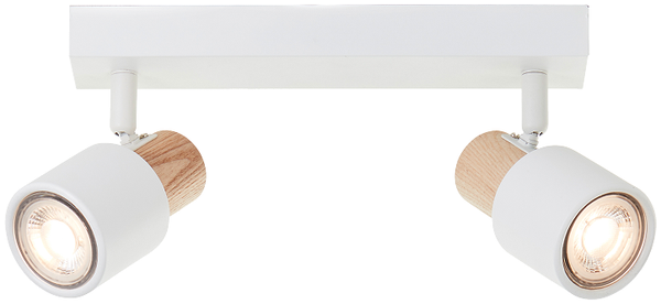 Brilliant Pini Spotbalken LED 2-flammig Schwenkbare Köpfe Dimmbar GU10 Fassungen Weiß/Holz Hell 345 Lumen, Nachhaltiges FSC® Holz für Wohnzimmer & Arbeitszimmer
