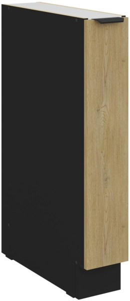 Küchen Unterschrank Schrankauszug 15 cm CREMONA Eiche hell + Schwarz matt Küche Küchenzeile Küchenblock Einbauküche