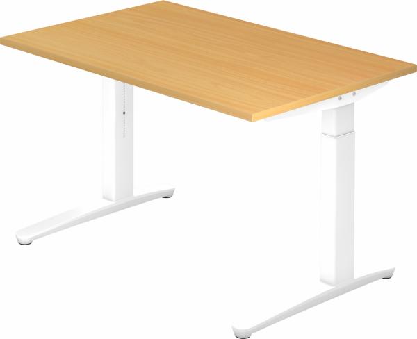 bümö manuell höhenverstellbarer Schreibtisch 120x80 in Buche, Gestell in weiß - PC Tisch höhenverstellbar & klein, höhenverstellbarer Tisch Büro, kleiner Computertisch verstellbar, X12-6-WW