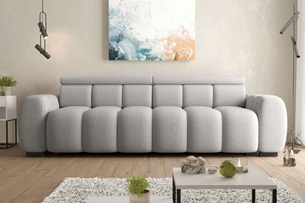 99rooms Alessio Bigsofa Boucle-Stoff ABRIAMO Grau mit Sitztiefenverstellung Lieferung Wohnung