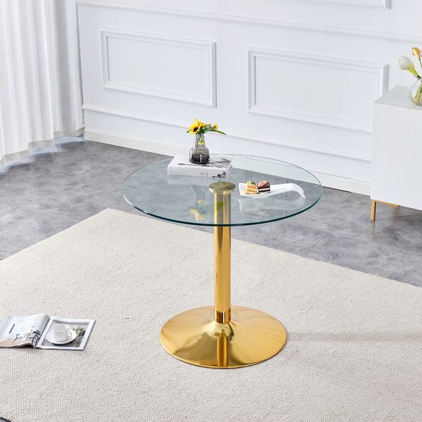 Bartisch H 76 x T 85 x B 85 cm mit gehärteter Glasplatte und goldfarbenem Metallgestell, modern