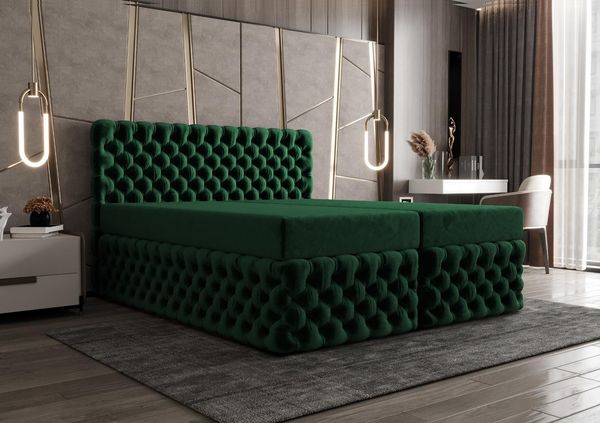 B&B Home 'Figo II' Boxspringbett mit Bettkasten, Samt, Dunkelgrün, 140x200 cm