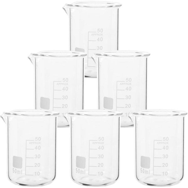 Laborbecher Glas Set 6 Stk. 50ml Chemie Messbecher ulTechno