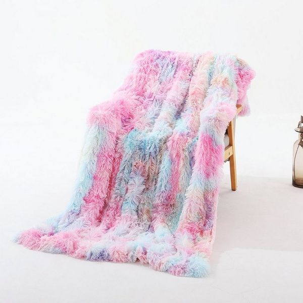 Rosnek Tagesdecke Reversible Lange Zottelige, Tie-Dye Ombre, Sofa Bettwäsche Babydecke, Flauschig Warmer Plüsch