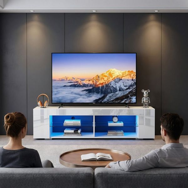 oyajia Lowboard TV-Schrank, Fernsehschrank hochglanz mit RGB-LED & App-Steuerung (Stehend Lowboard, 150cm, 135x40x37cm), Regalen und viel Stauraum,für Fernseher bis 65 Zoll
