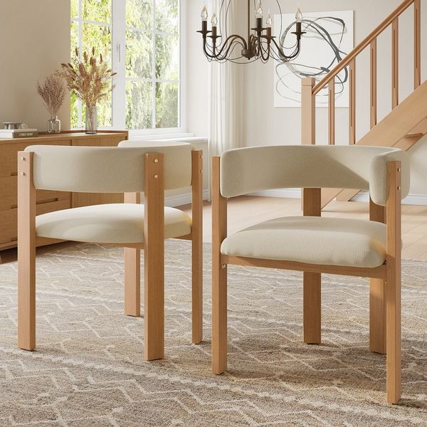 Flieks Esszimmerstuhl Gestell aus Eisen in Holzoptik Natur, Bezug aus Flanellstoff (Set, 4 St), 4er Set Polsterstühle Armlehnstühle Wohnzimmerstuhl Beige