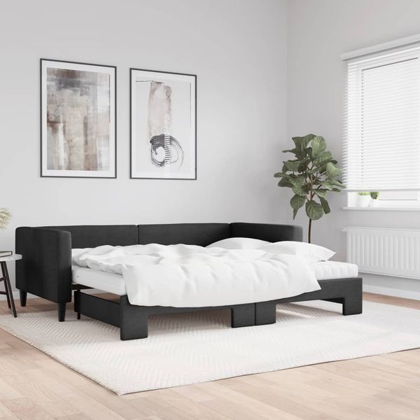 vidaXL Tagesbett Ausziehbar mit Matratzen Schwarz 90x190 cm Stoff 3196608