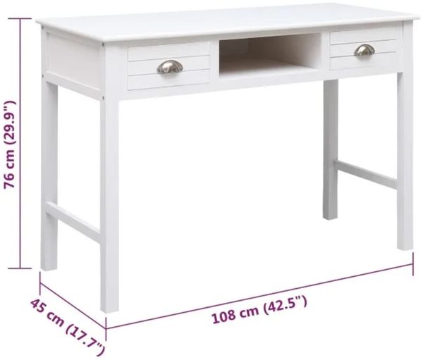 vidaXL Schreibtisch Weiß 108x45x76 cm Massivholz Paulownia 338535 Bild 9