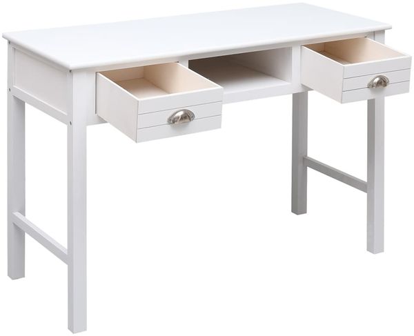 vidaXL Schreibtisch Weiß 108x45x76 cm Massivholz Paulownia 338535 Bild 3