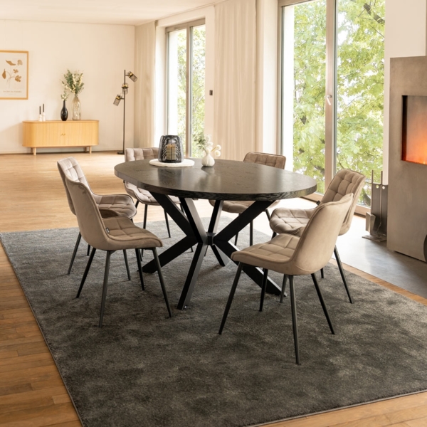 HOME DELUXE Essgruppe Rund Ausziehbar AVENTURA inkl. Sternfuß - 120-160 x 120 cm Dark Oak 6 Stühle Hellbraun
