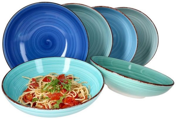 MamboCat Pastateller Blue 6er Set Spaghetti-Teller tief 800ml Schüssel Servier-Schale