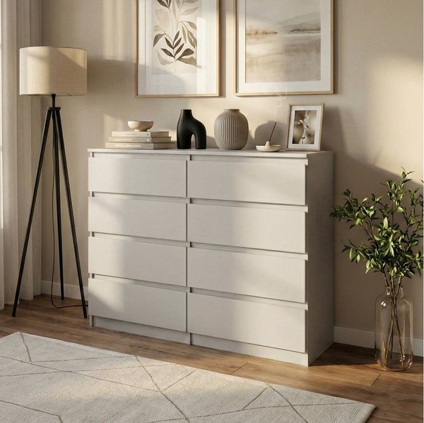 Beautysofa Kommode 100 cm LEMON mit 8 Schubladen (Moderne Schubladenkommode in Weiß oder Kaschmir, Kugelführungen), Sideboard Schlafzimmer Wohnzimmer