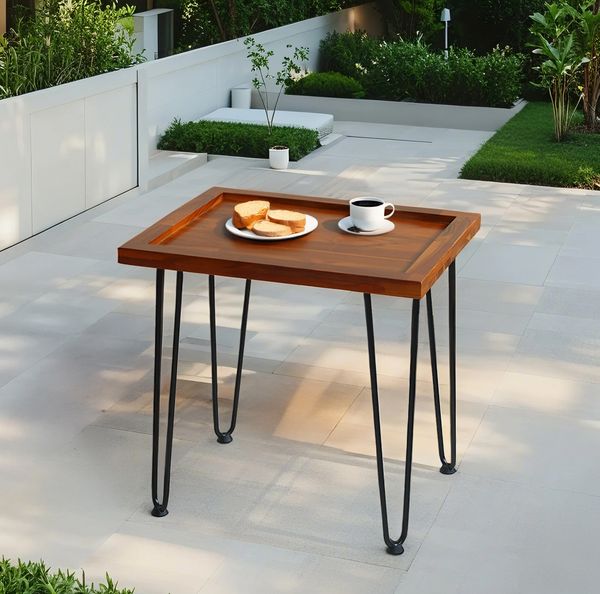 Mahagoni-Couchtisch 55,7 x 44,7 x 52,9 cm, Naturholz, lackierte Eisenfüße, rutschfeste Fußpolster