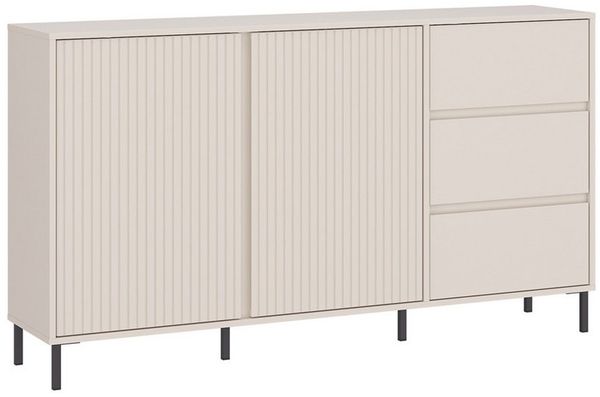 Lomadox Sideboard AMELIA-129, Kommode 157,8 cm Kaschmir mit Rillen 2 Türen 3 Schubladen