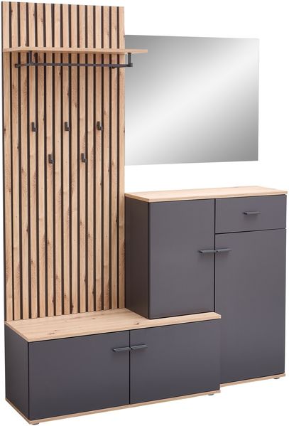 Kompaktgarderobe >Fynn< in Anthrazit / Artisan Eiche Dekor - 223x199x38 (BxHxT)