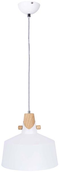 Pendelleuchte, Hängelampe, Metall, weiß, Holzoptik, D 28 cm