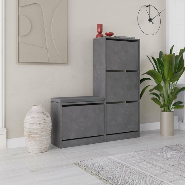 Dmora Schuhschrank Alpherg, Grau, 8 Paar, 8 Fächer, 4 Türen