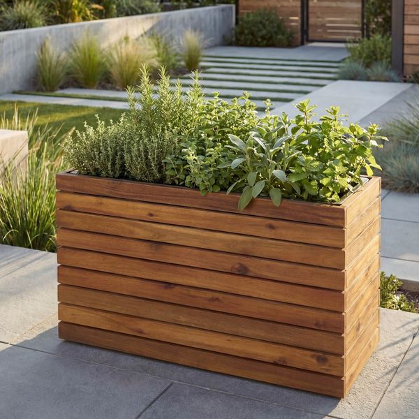 Pflanzkasten HWC-L21, Pflanzkübel Blumentopf Hochbeet, eckig 41x63x23cm Outdoor Akazie Holz FSC®-zertifiziert, braun