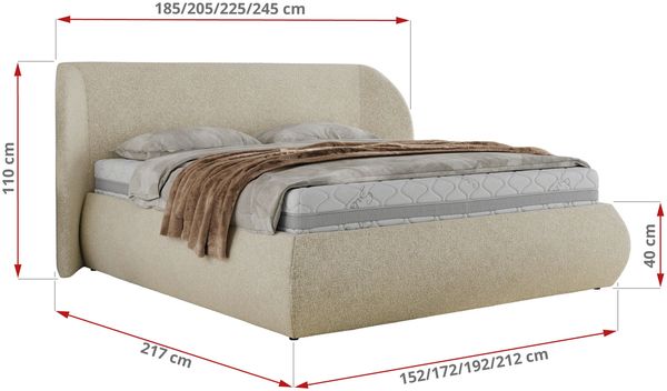 Polsterbett mit Lattenrost, Doppelbett Bettkasten, Bettgestell mit Gasdruckfeder Pocket Matratze - CAELA CLASSIC - 180 x 200 cm - Creme Struktur - VIRE LUX Bild 4