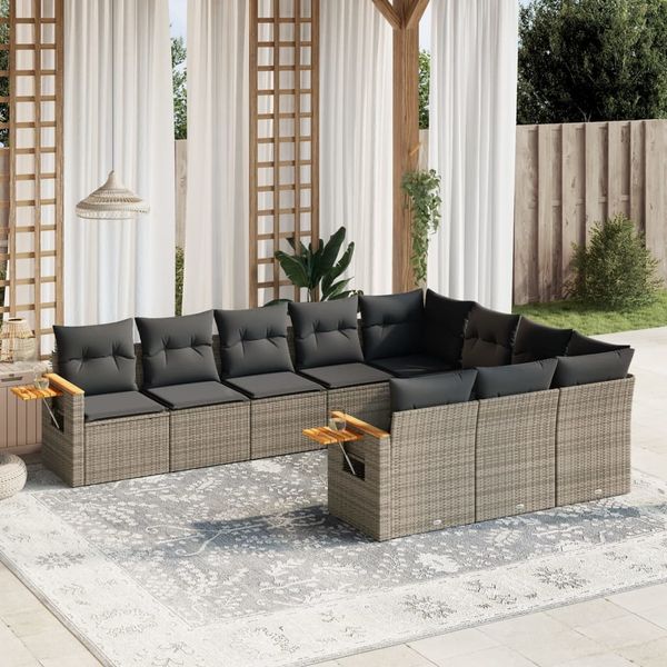vidaXL 10-tlg. Garten-Sofagarnitur mit Kissen Grau Poly Rattan 3227180