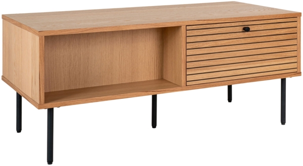 House Nordic Couchtisch, 2 Schubladen, Eichenfurnier, natur, Beine aus schwarzem Metall, 50x100x45 cm